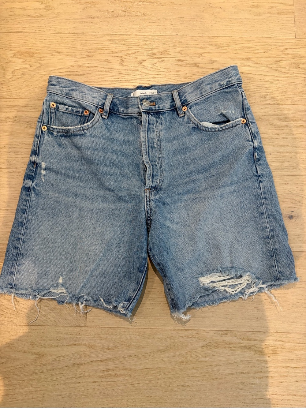 Mango Light Blue Distressed Denim Cutoff Shorts